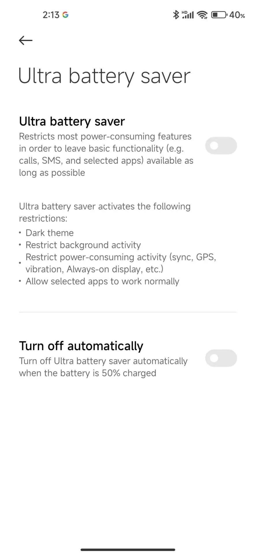 Xiaomi Ultra battery saver