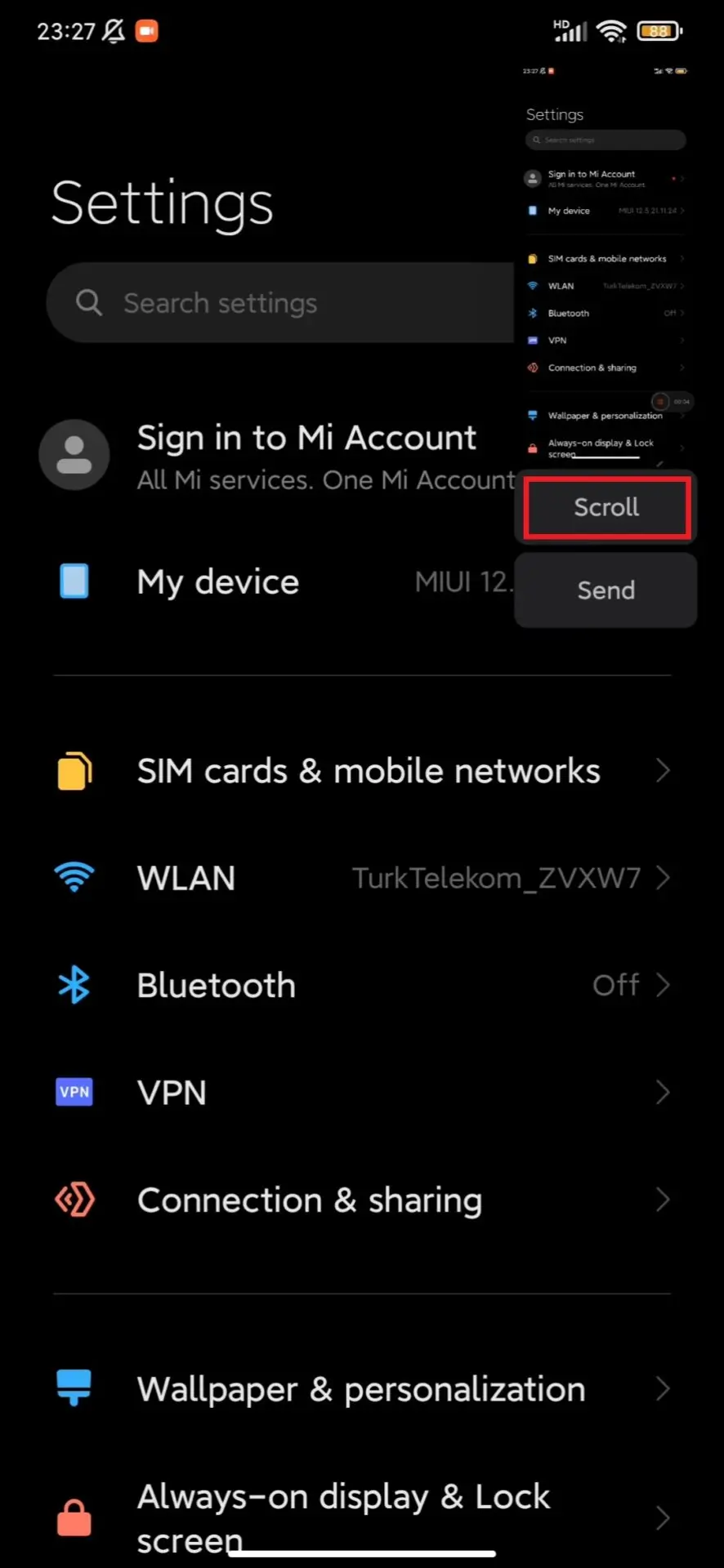 Длинный скриншот в MIUI