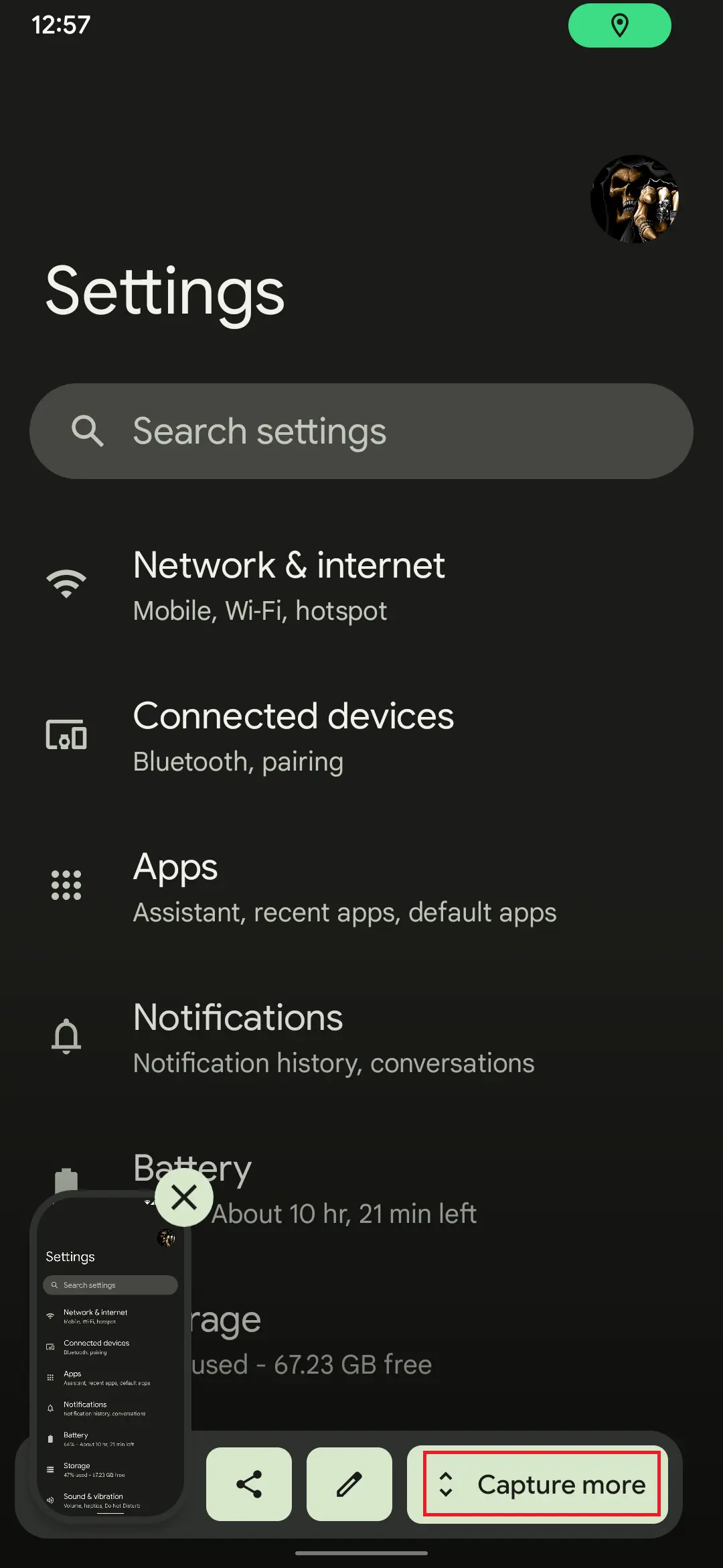 Длинный скриншот в Android 12